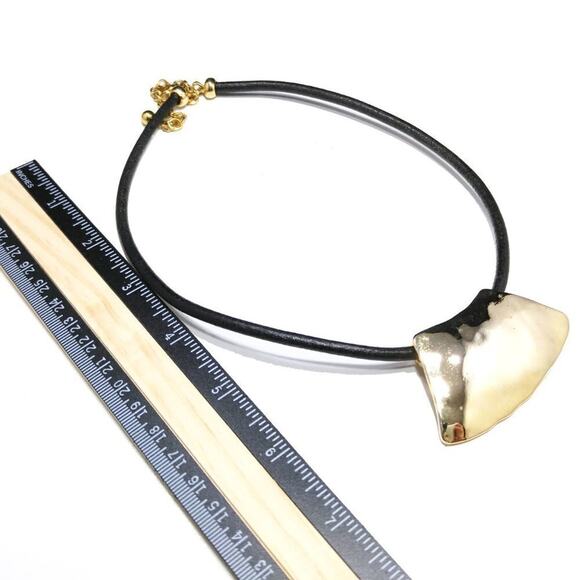 Chico's Gold Pendant Black Leather Necklace, Reflective Gold Tone, 20 Inches - Picture 8 of 8